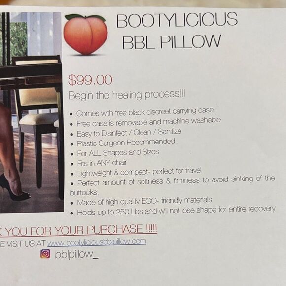 Brazilian Butt Lift Recovery Pillow in Black/washable pillow case - Picture 10 of 10